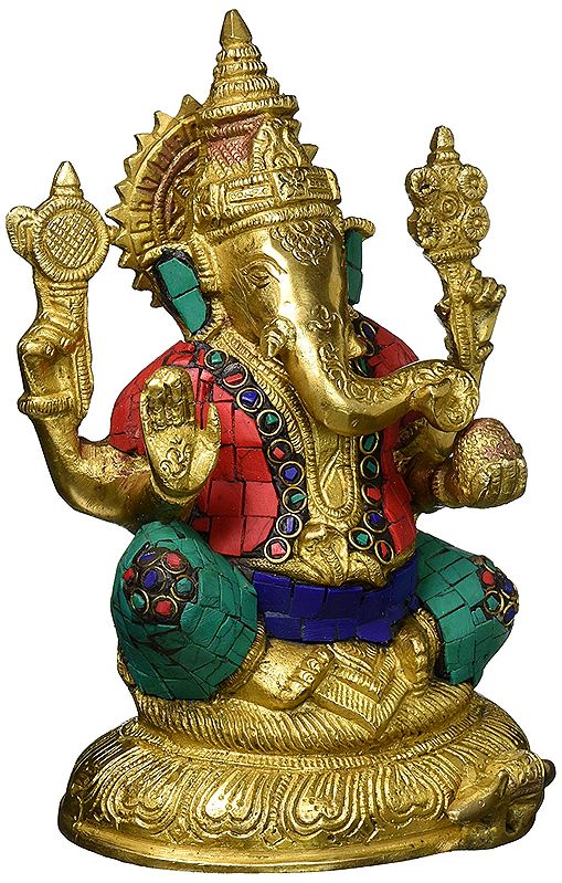 7" Blessing Lord Ganesha In Brass | Handmade | Made In India