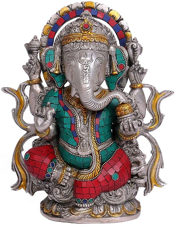 7" Lord Ganesha Enjoying Modak In Brass | Handmade | Made In India