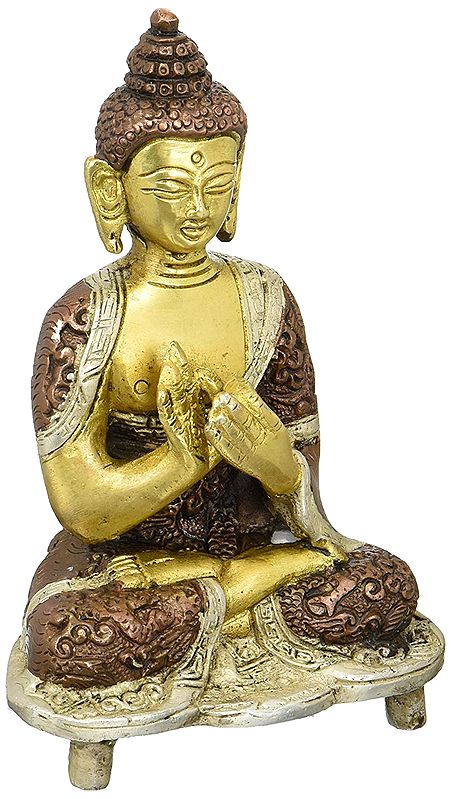 6" Buddha in Teaching Mudra In Brass | Handmade | Made In India