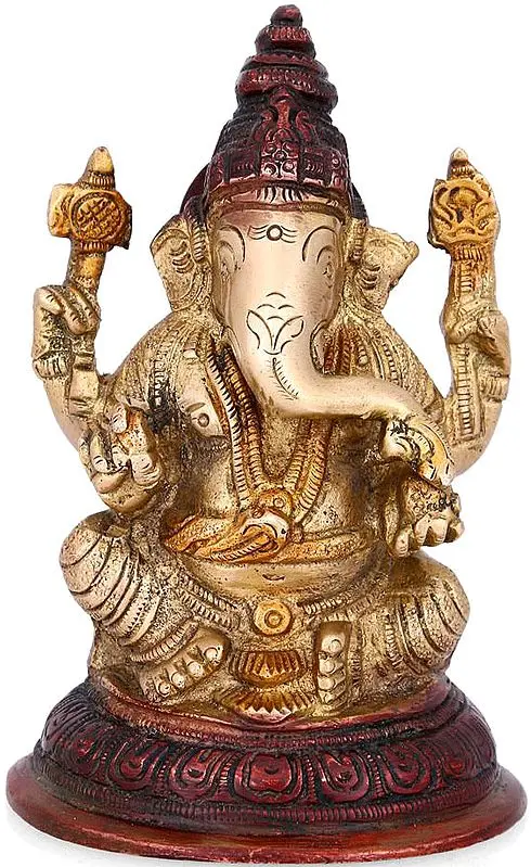 5" Blessing Ganesha In Brass | Handmade | Made In India