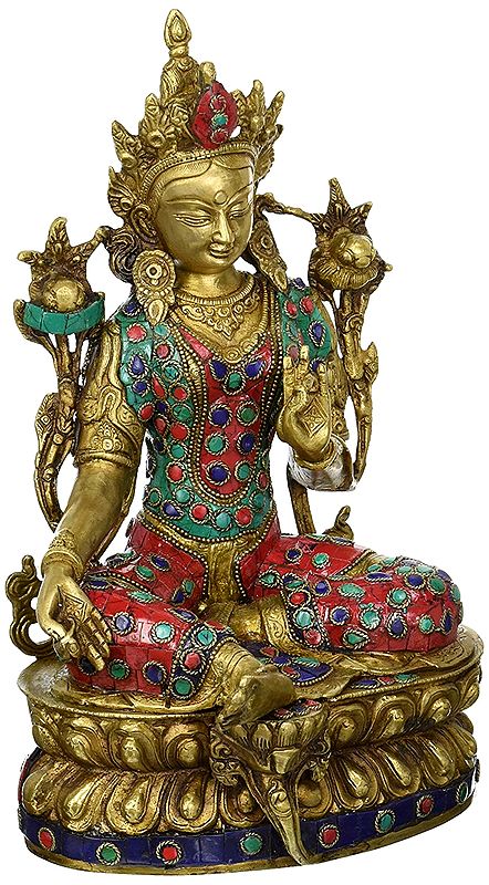 12" Goddess Green Tara (Tibetan Buddhist Deity) In Brass | Handmade | Made In India