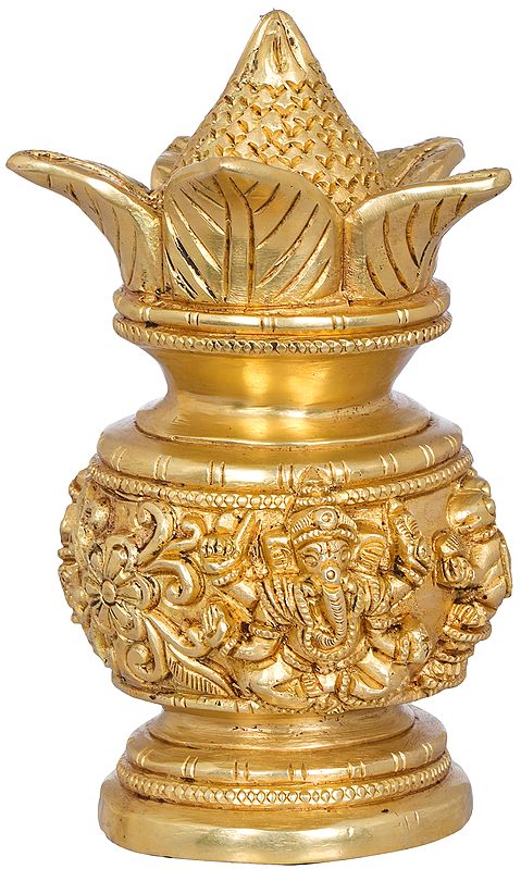 6" Coconut Kalash For Ganesha Worship in Brass | Handmade | Made In India