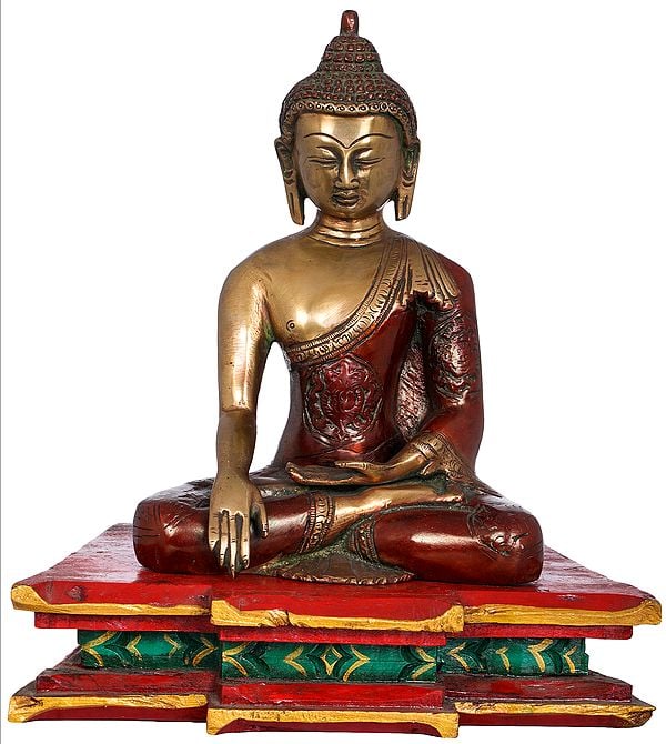 Buddha Seated on Wooden Chowki, His Hand In Bhumisparsha Mudra