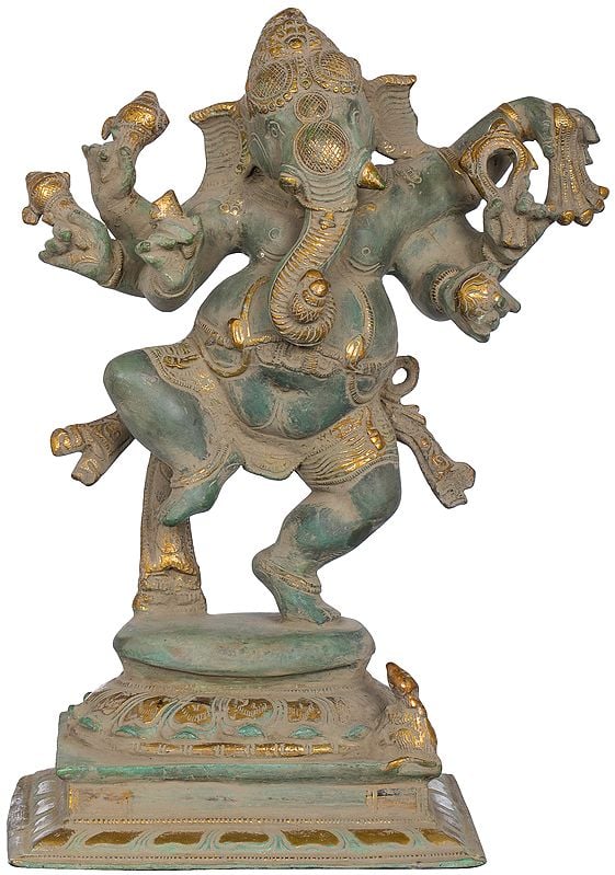 12" Six Armed Joyous Dancing Ganesha In Brass | Handmade | Made In India