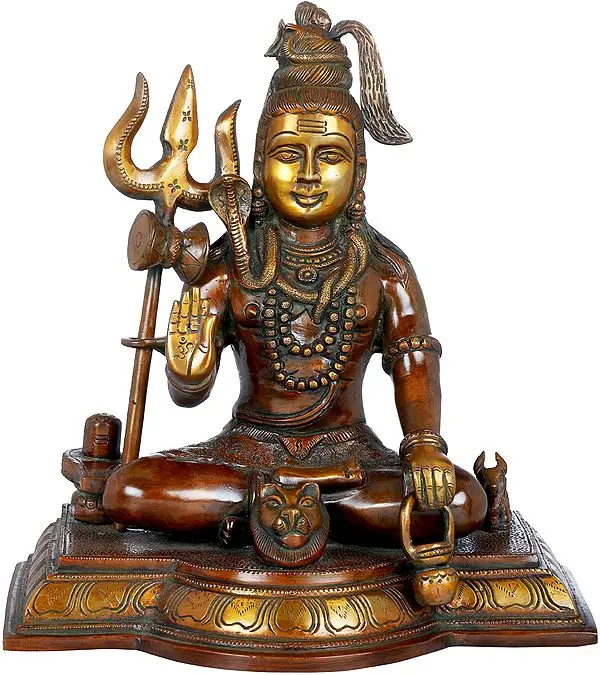 10" Blessing Shiva With Shiva Linga In Brass | Handmade | Made In India