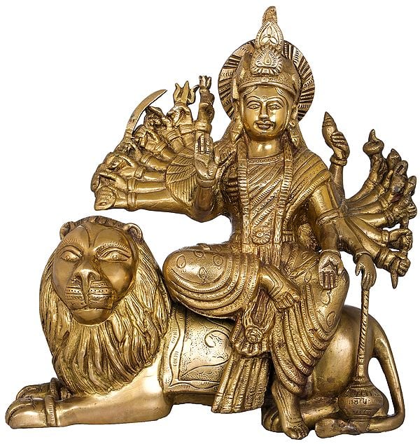 11" Eighteen Armed Mother Goddess Durga In Brass | Handmade | Made In India