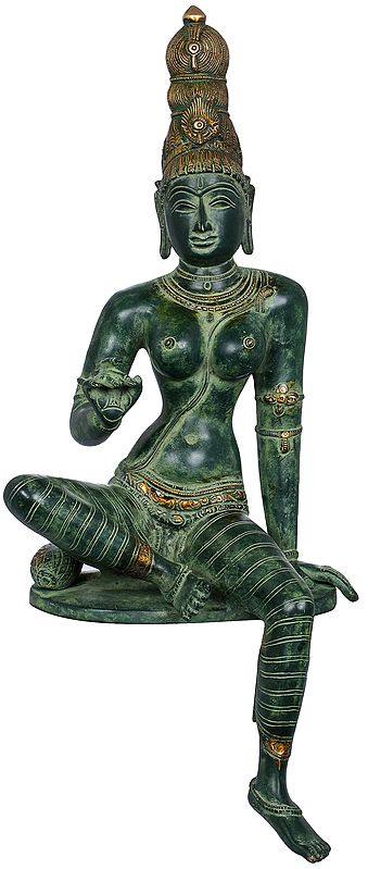 8" Edge of Desk Seated Goddess Uma In Brass | Handmade | Made In India