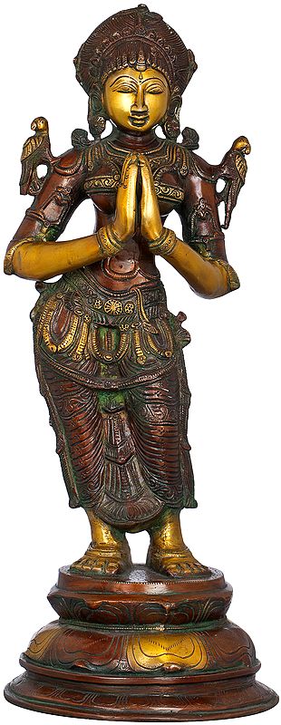 23" Welcome Lady in Namaste Mudra In Brass | Handmade | Made In India