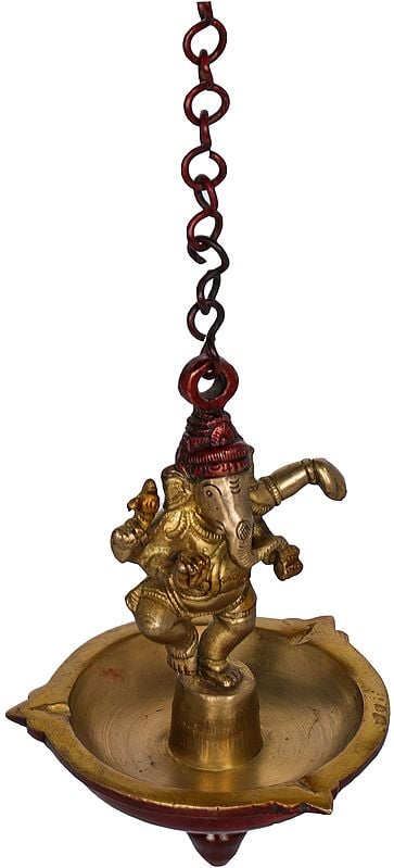 6" Dancing Ganesha Roof Hanging Lamp In Brass | Handmade | Made In India