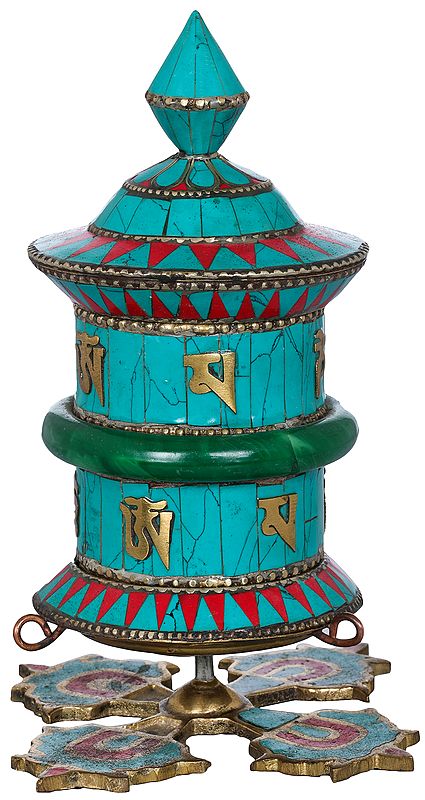 Tibetan Buddhist Prayer Wheel On Stand -Made in Nepal