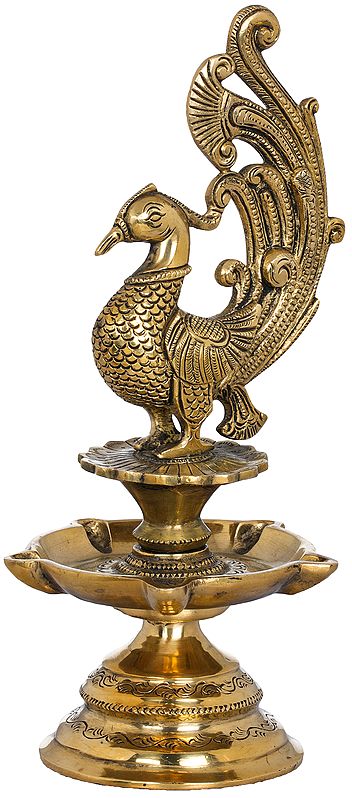 11" Peacock Lamp in Brass | Handmade | Made in India
