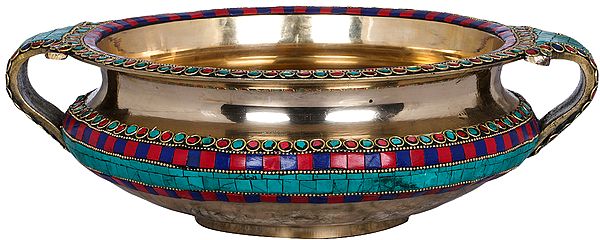 Brass Urli Bowl - Turquoise Inlay