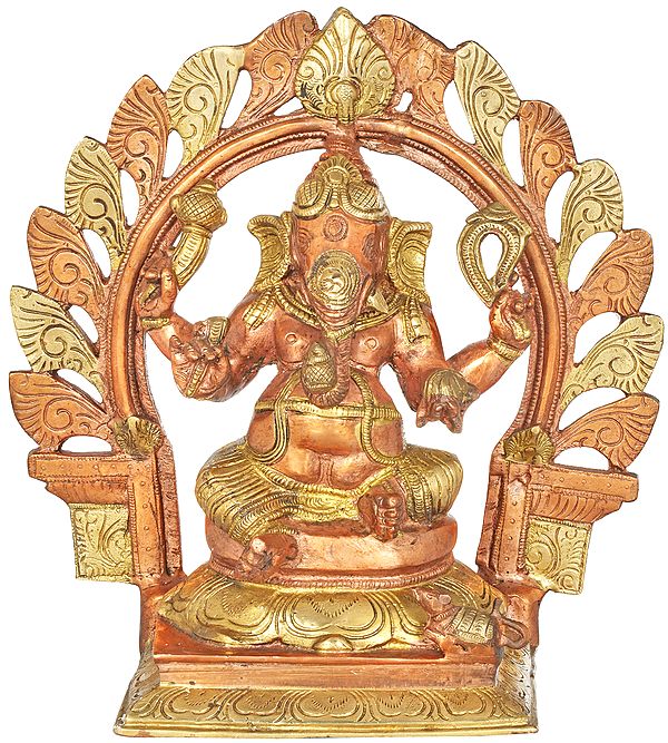 10" Seated Ganesha With Petals Aureole In Brass | Handmade | Made In India