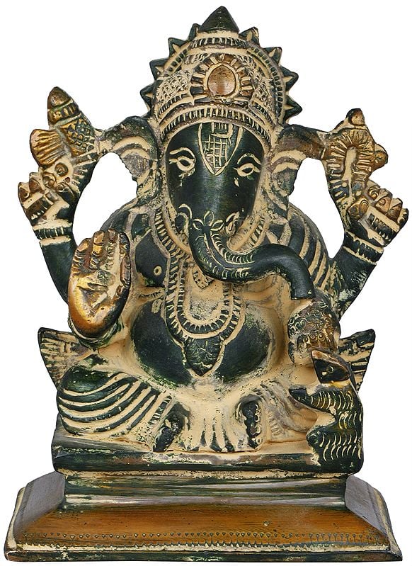 4" Lord Ganesha Small Size Brass Idol | Handmade | Made in India