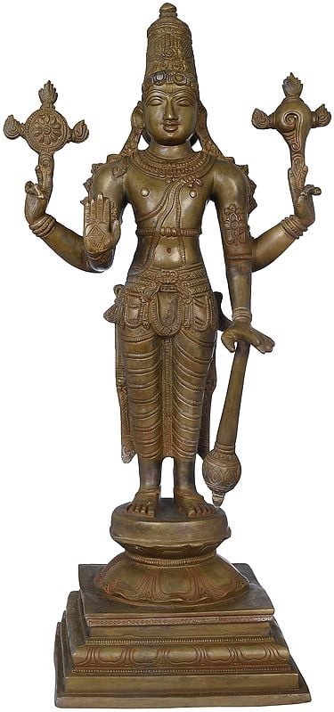 19" Stately Lord Vishnu In Brass | Handmade | Made In India