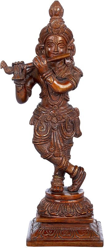 9" Fluting Krishna In Brass | Handmade | Made In India