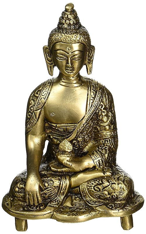 6" Tibetan Buddhist Deity Buddha in Earth Witness Gesture In Brass | Handmade | Made In India