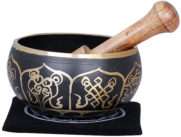 4" Ashtamangala Singing Bowl - Tibetan Buddhist In Brass | Handmade | Made In India