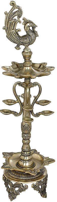 25" Twenty Two Wicks Peacock Lamp In Brass | Handmade | Made In India