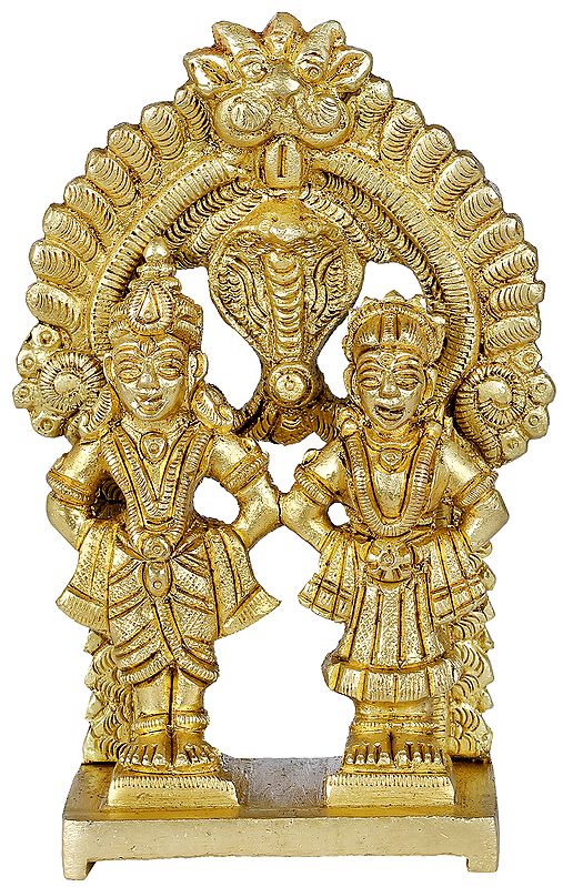 5" Lord Vitthal or Panduranga and Rukmini Statue in Brass | Handmade | Made in India