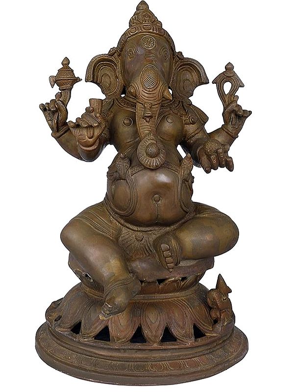 14" Lalitasana Ganesha In Brass | Handmade | Made In India