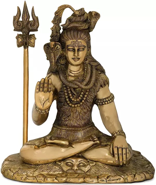 14" Mahadeva Shiva in Ashirwad Mudra | Handmade Brass Statue