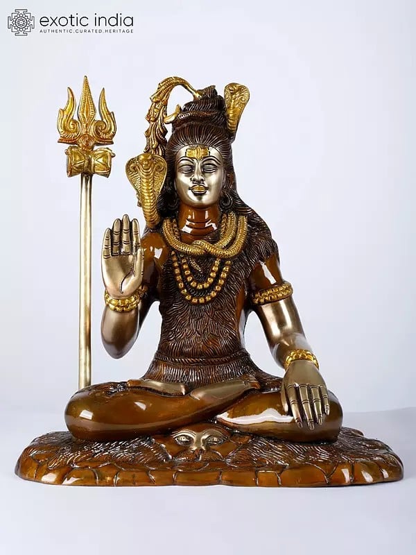 14" Mahadeva Shiva in Ashirwad Mudra | Handmade Brass Statue