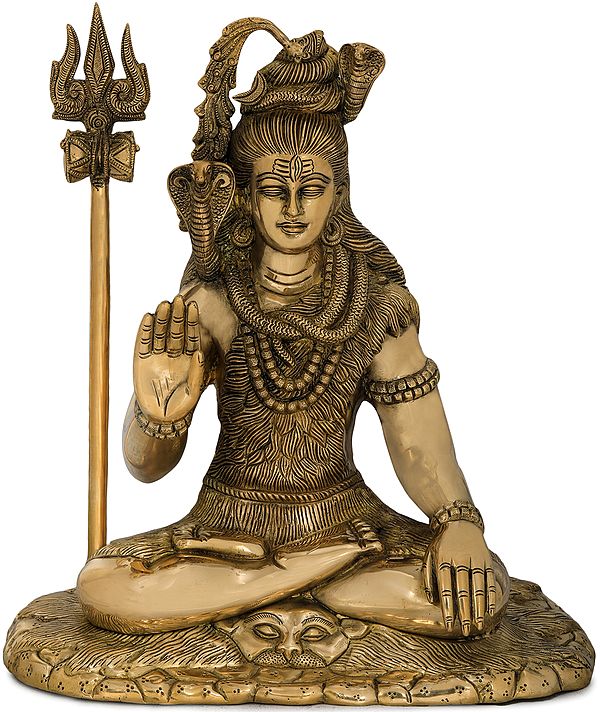 14" Mahadeva Shiva in Ashirwad Mudra In Brass | Handmade | Made In India