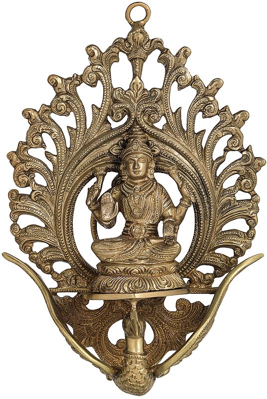 11" Goddess Lakhmi Seated on Flying Swan (Wall Hanging) In Brass | Handmade | Made In India