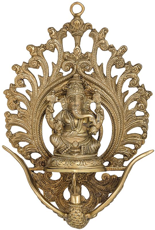 11" Lord Ganesha Seated on Flying Swan (Wall Hanging) In Brass | Handmade | Made In India