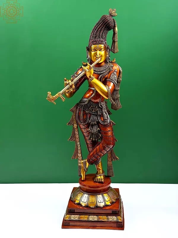 36" Superfine Standing Krishna with Fascinating Crown | Handmade