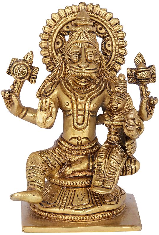 5" Narasimha with Goddess Lakshmi Statue in Brass | Handmade | Made in India