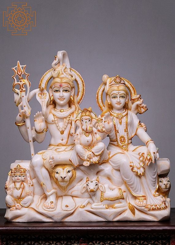24" Lord White Marble Shiva Family Statue Figurine | Handmade | Indian God Figure | Mahadev| Hindu Idol | Religious Sculpture | Temple Decor