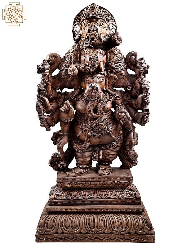 42" Large Standing Heramba Ganesha | Wooden Ganesha | Handmade