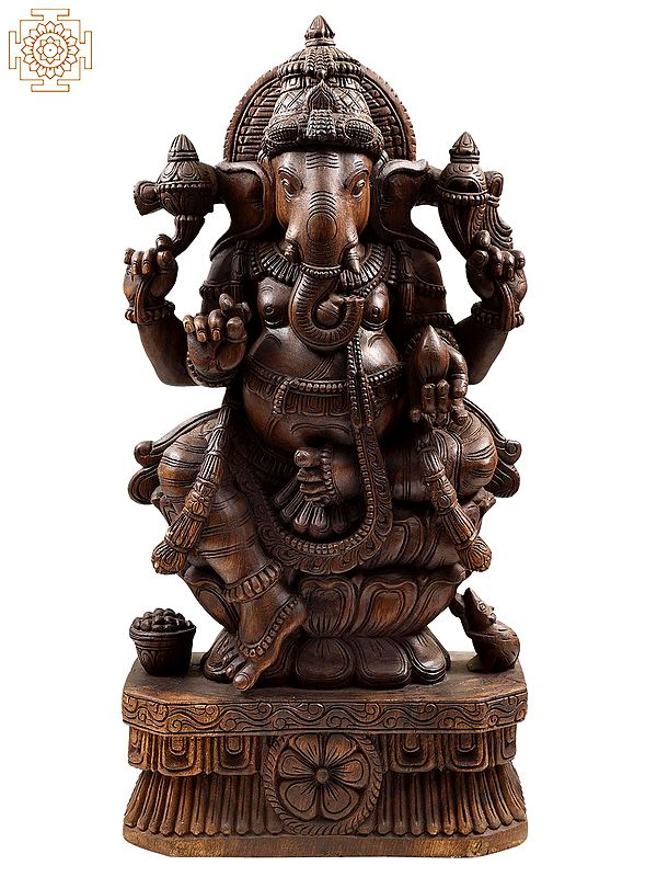 35" Large Wooden Lord Ganesha