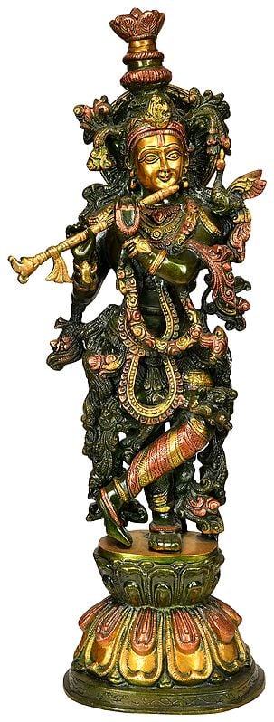24" Fluting Krishna in Brass | Handmade | Made In India