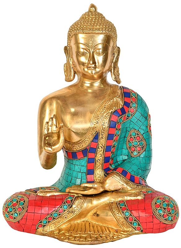 12" Tibetan Buddhist Lord Buddha in Vitark Mudra In Brass | Handmade | Made In India