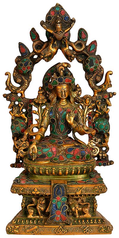 Goddess Tara Seated on Six-Ornament Throne of Enlightenment -Tibetan Buddhist Deity