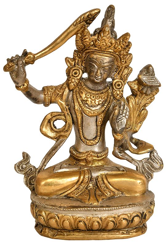 5" Tibetan Buddhist Deity Manjushri in Brass | Handmade | Made In India