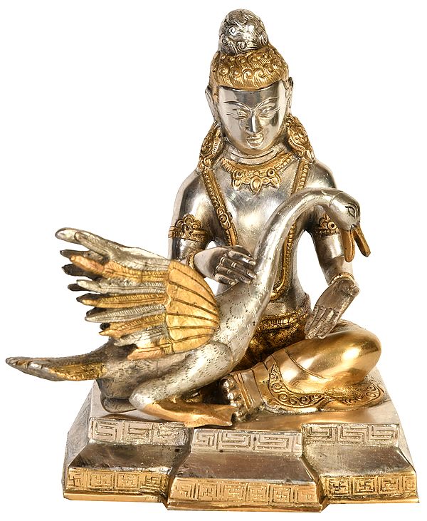 9" Tibetan Buddhist Deity Siddhartha Nursing the Wounded Swan (Kindness Personified) In Brass | Handmade | Made In India