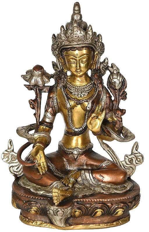8" Green Tara - Tibetan Buddhist Deity In Brass | Handmade | Made In India