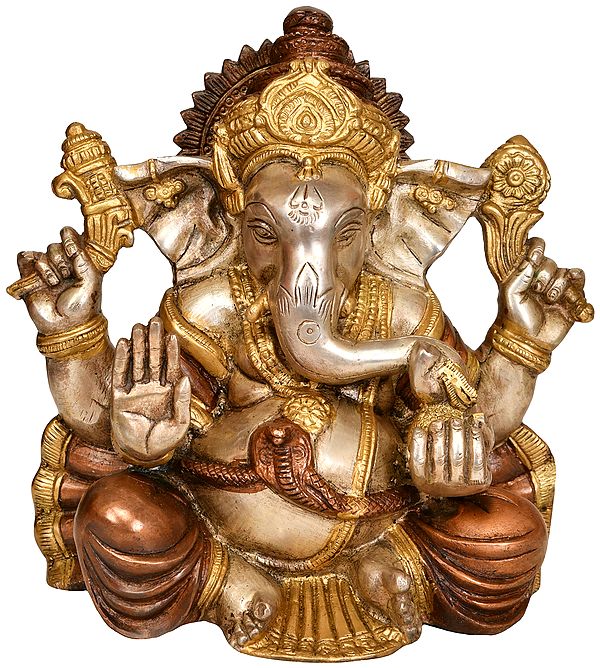 8" Ganesha Granting Abhaya In Brass | Handmade | Made In India