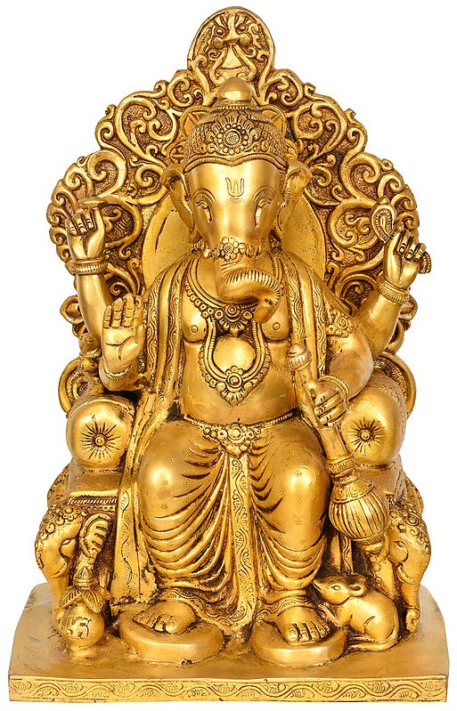 16" Raja Ganesha In Brass | Handmade | Made In India