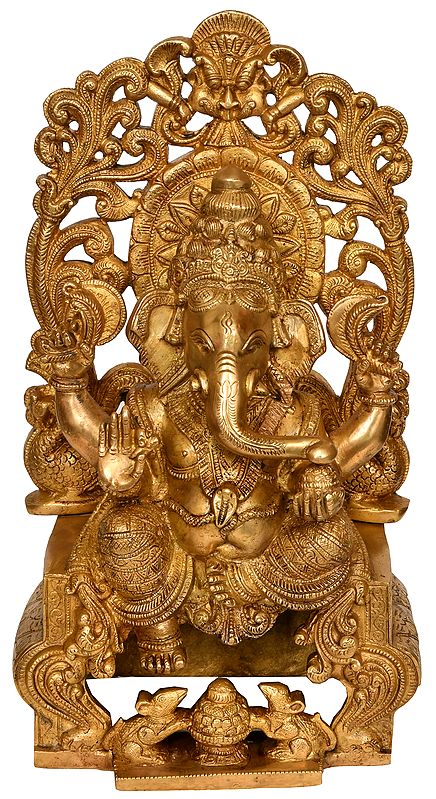 13" Throne Ganesha In Brass | Handmade | Made In India
