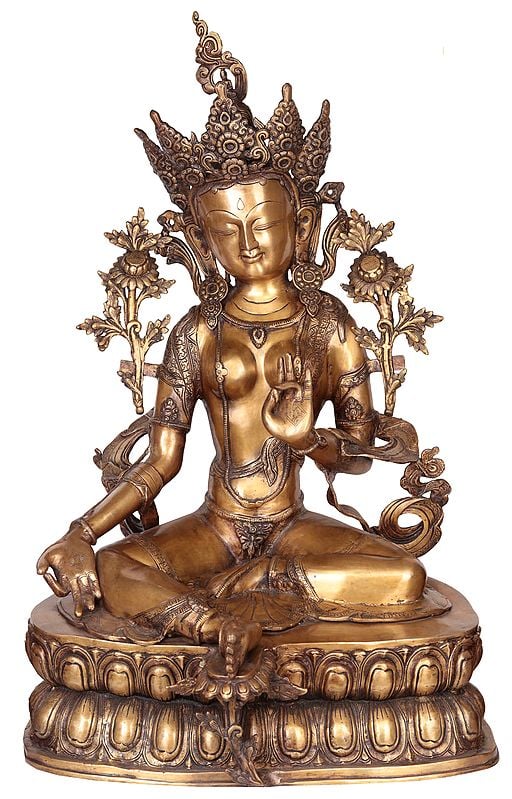 34" Large Size Green Tara (Tibetan Buddhist Deity) In Brass | Handmade | Made In India
