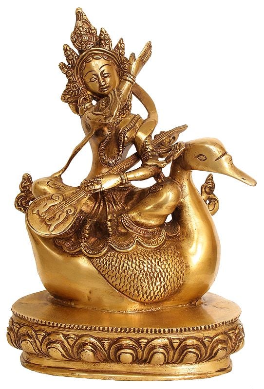 11" Saraswati In Brass | Handmade | Made In India