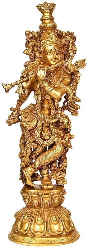 24" Ornamented Lord Krishna In Brass | Handmade | Made In India