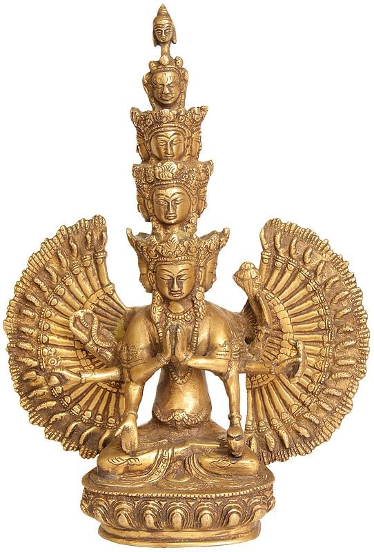 12" Eleven Headed Thousand Armed Avalokiteshwara In Brass | Handmade | Made In India