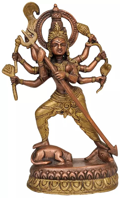 7" Goddess Durga Brass Statue | Handmade Brass Figurine | Made in India