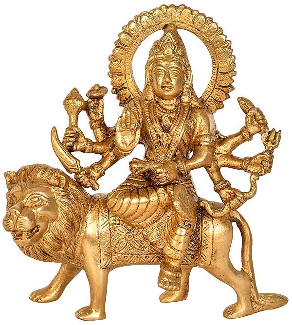 6" Goddess Durga In Brass | Handmade | Made In India